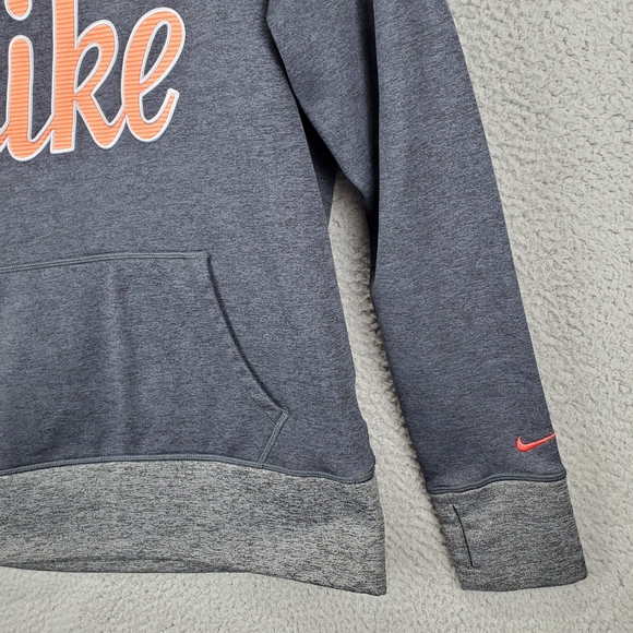 Nike Therma-Fit Pullover Drawstring Hoodie Sweatshirt Women's Medium Gray Peach - Picture 2 of 8
